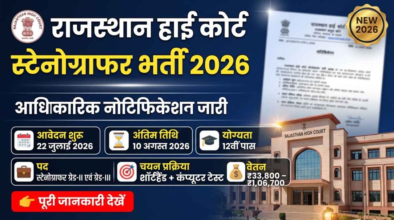 Rajasthan High Court Stenographer Notification 2026 भर्ती, आवेदन तिथि, योग्यता और ऑनलाइन फॉर्म